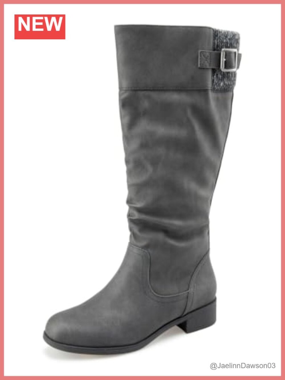 Womens Knee High Riding Boots Faux Leather Sweater Detail Block Heel